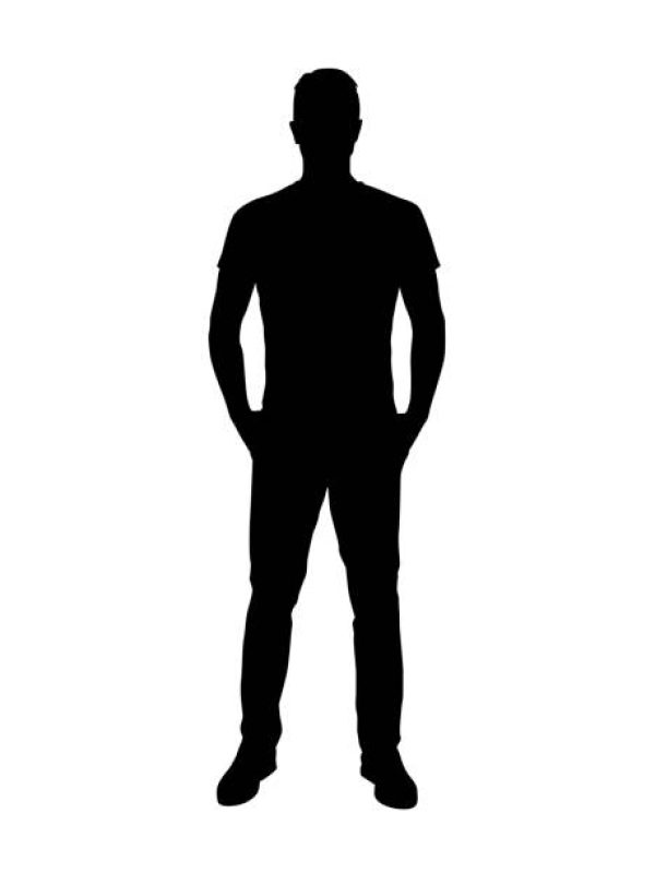 Man standing with hands in pockets. Adult people. Isolated vector silhouette